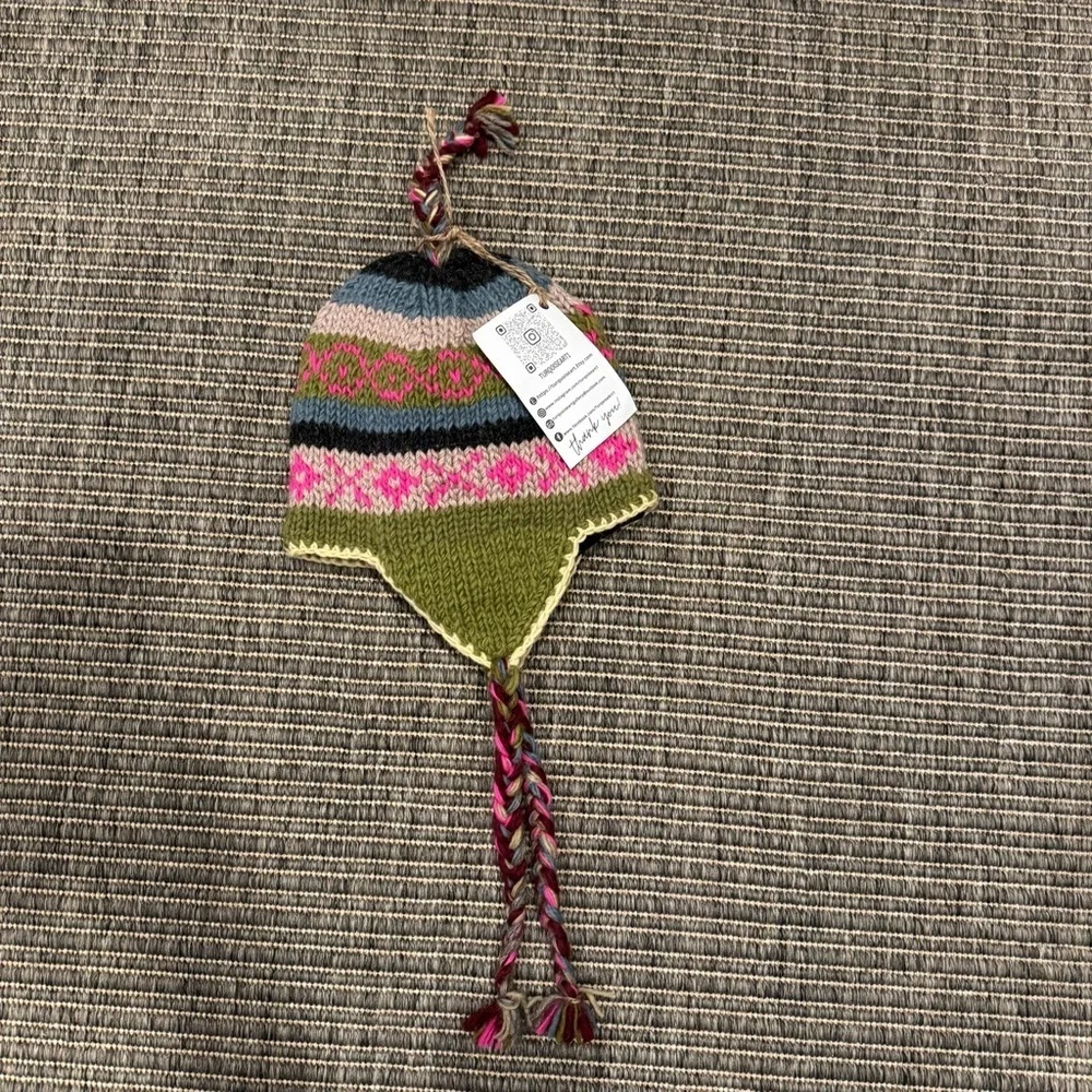 100% Wool Knit Hat with Tassels